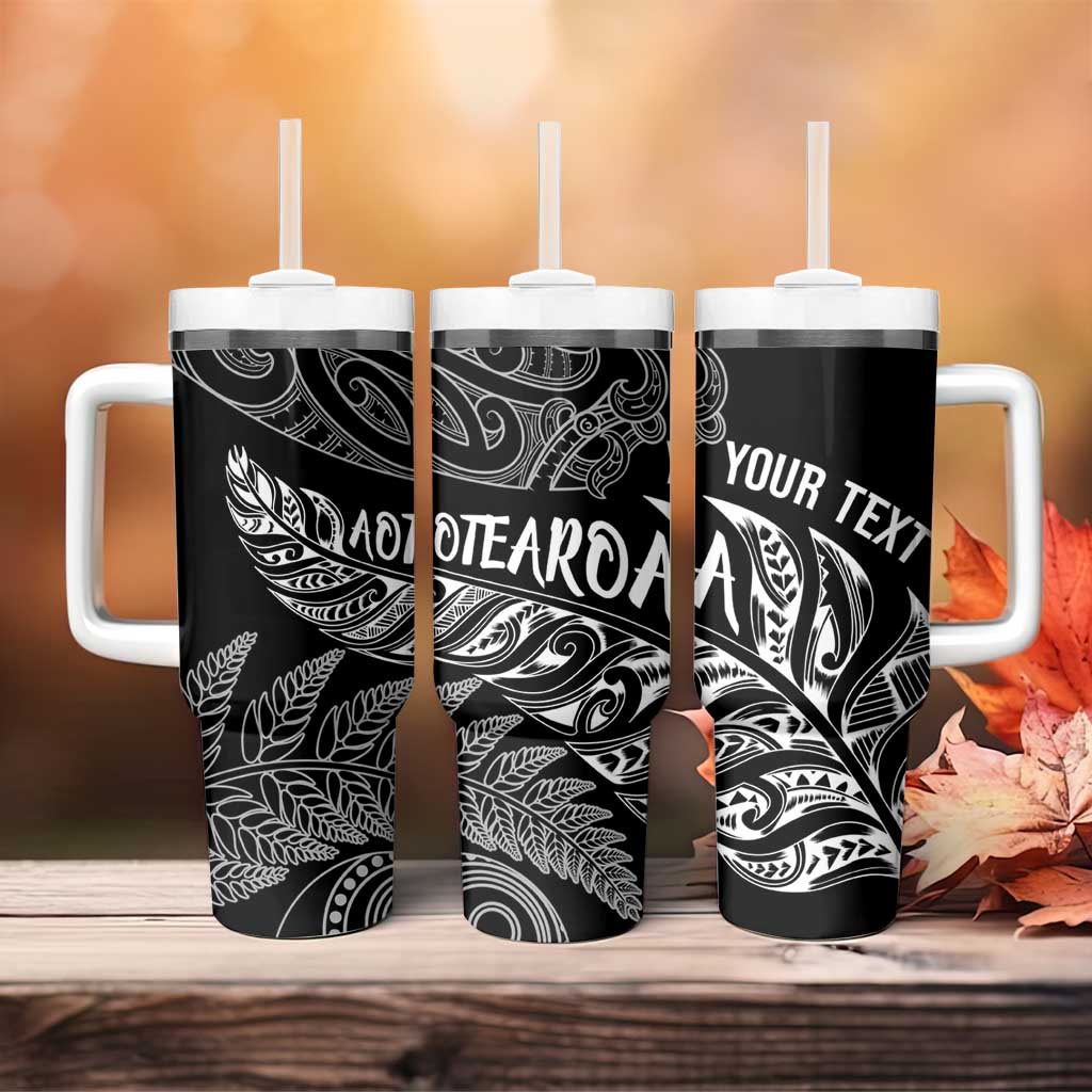 Aotearoa Personalized Lawn Bowls Maori Tumbler With Handle New Zealand Black Tribal Silver Fern LT7 - Polynesian Pride