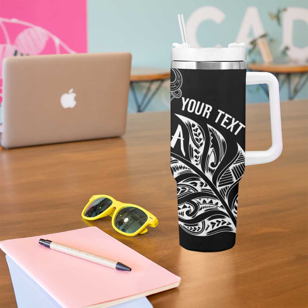 Aotearoa Personalized Lawn Bowls Maori Tumbler With Handle New Zealand Black Tribal Silver Fern LT7 - Polynesian Pride