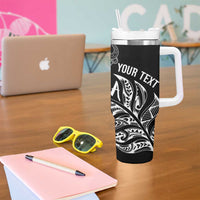 Aotearoa Personalized Lawn Bowls Maori Tumbler With Handle New Zealand Black Tribal Silver Fern LT7 - Polynesian Pride