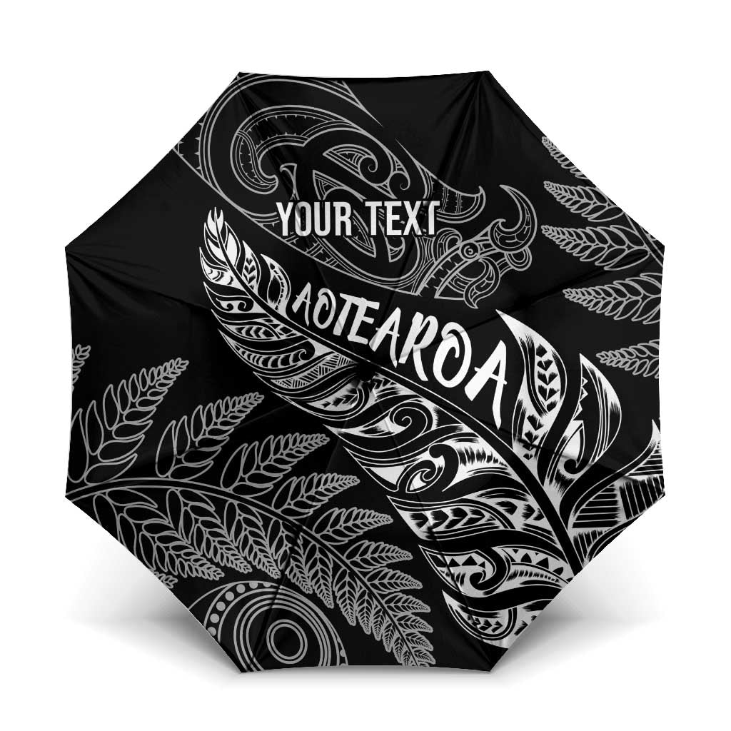 Aotearoa Personalized Lawn Bowls Maori Umbrella New Zealand Black Tribal Silver Fern LT7 One Size Folded 11.42 inch Opened Diameter 37.4 inch Black - Polynesian Pride