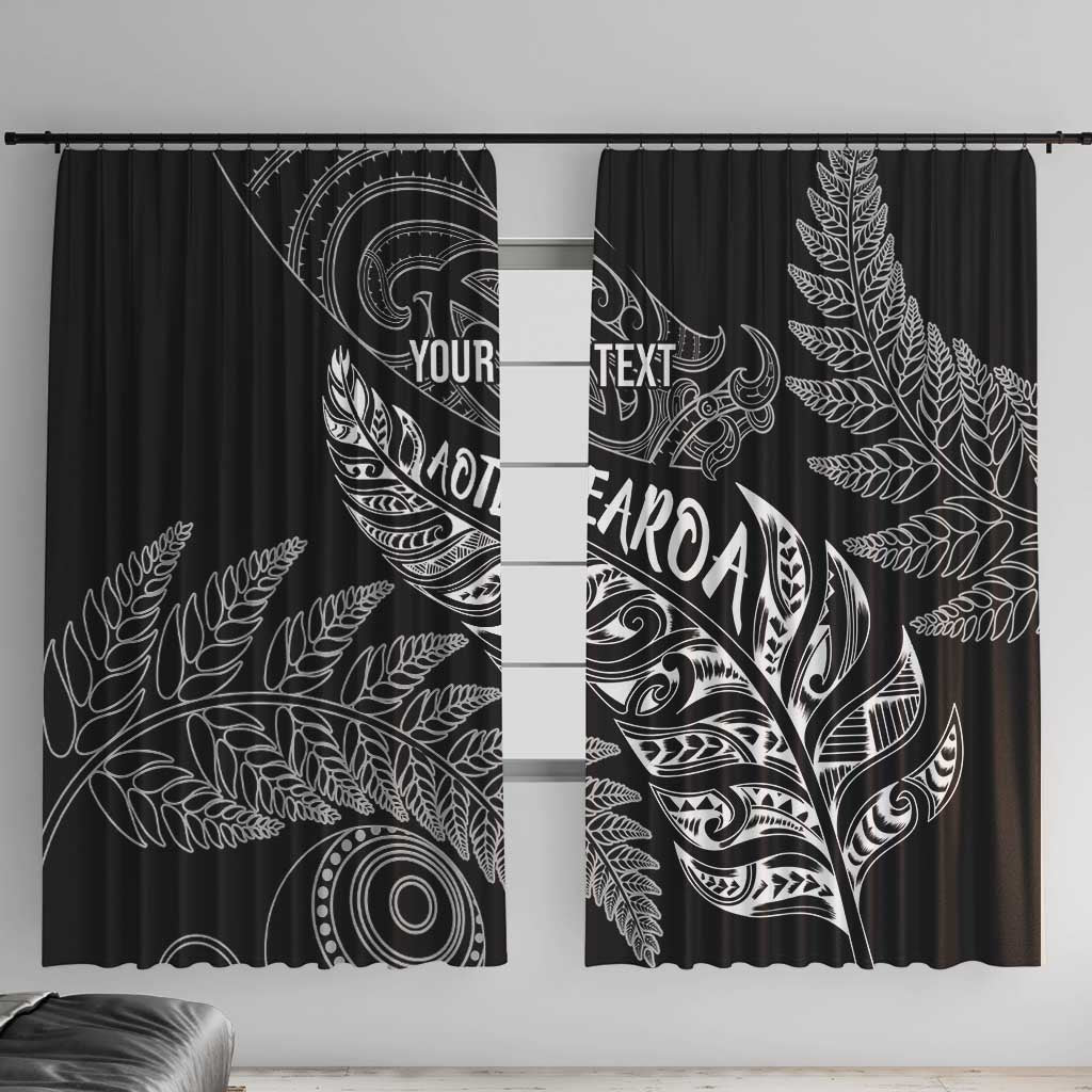 Aotearoa Personalized Lawn Bowls Maori Window Curtain New Zealand Black Tribal Silver Fern LT7 With Hooks Black - Polynesian Pride