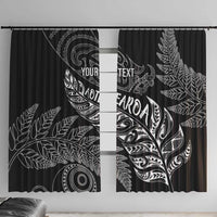 Aotearoa Personalized Lawn Bowls Maori Window Curtain New Zealand Black Tribal Silver Fern LT7 With Hooks Black - Polynesian Pride