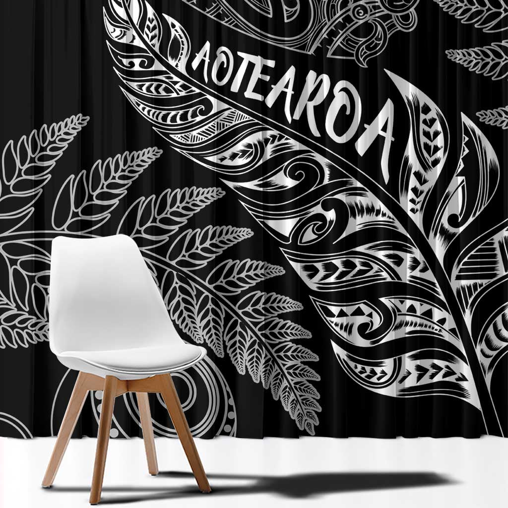 Aotearoa Personalized Lawn Bowls Maori Window Curtain New Zealand Black Tribal Silver Fern LT7 - Polynesian Pride