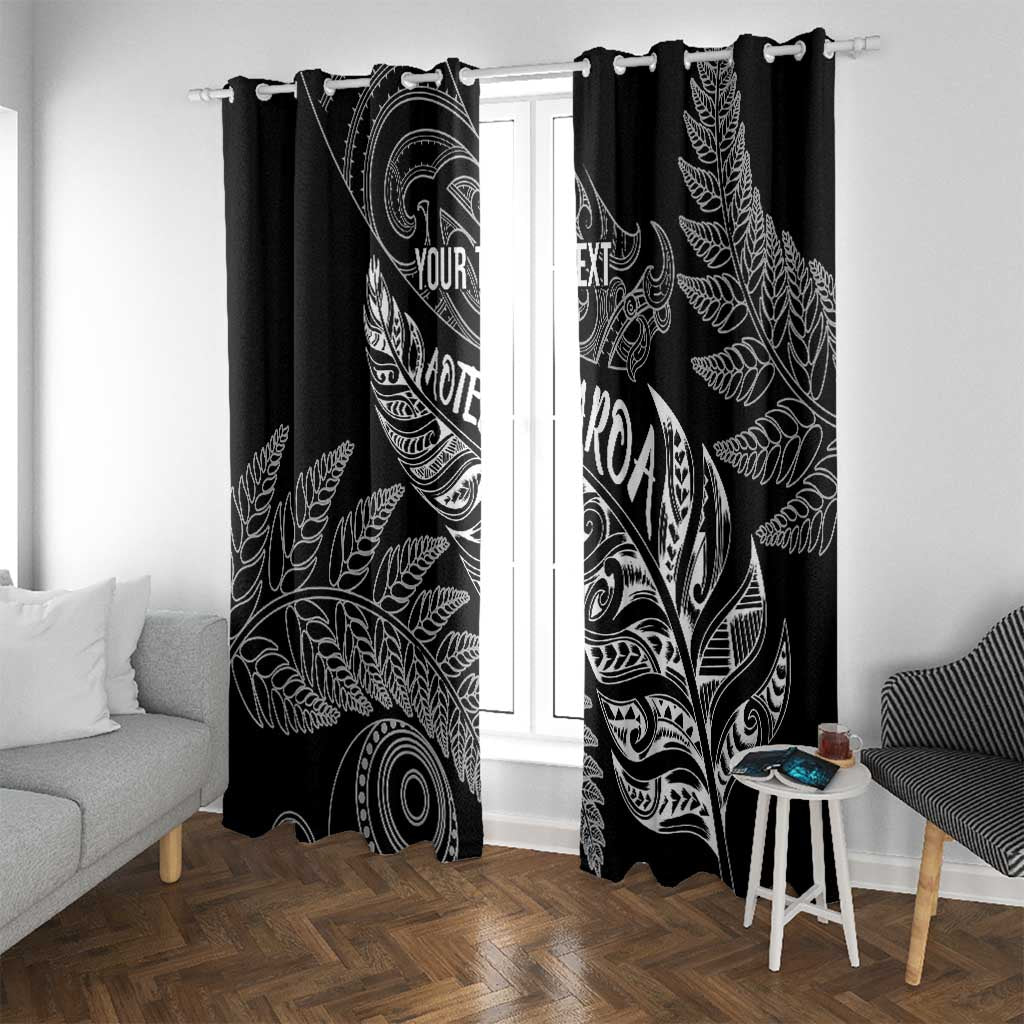 Aotearoa Personalized Lawn Bowls Maori Window Curtain New Zealand Black Tribal Silver Fern LT7 With Grommets Black - Polynesian Pride
