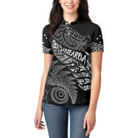 Aotearoa Personalized Lawn Bowls Maori Women Polo Shirt New Zealand Black Tribal Silver Fern - Polynesian Pride