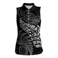 Aotearoa Personalized Lawn Bowls Maori Women Sleeveless Polo Shirt New Zealand Black Tribal Silver Fern - Polynesian Pride
