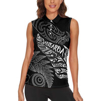 Aotearoa Personalized Lawn Bowls Maori Women Sleeveless Polo Shirt New Zealand Black Tribal Silver Fern - Polynesian Pride