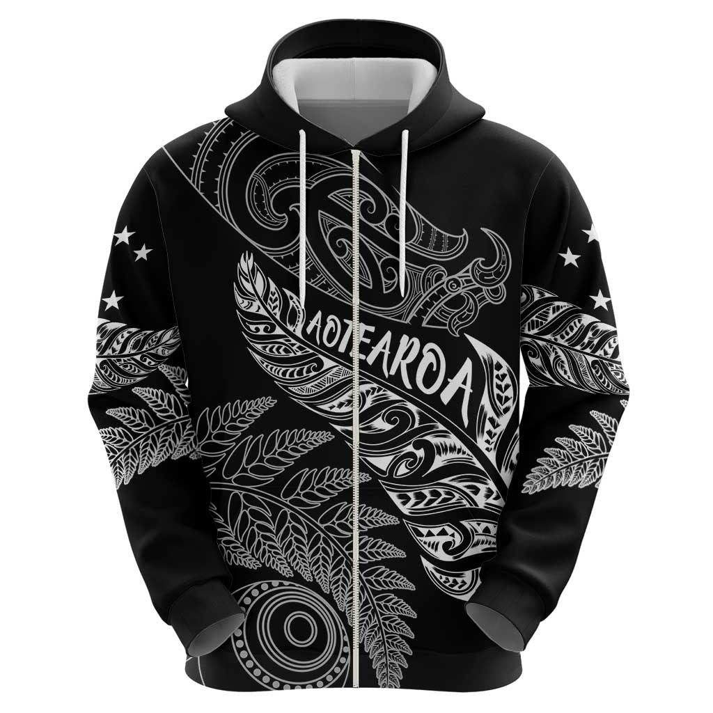 Aotearoa Personalized Lawn Bowls Maori Zip Hoodie New Zealand Black Tribal Silver Fern LT7 - Polynesian Pride