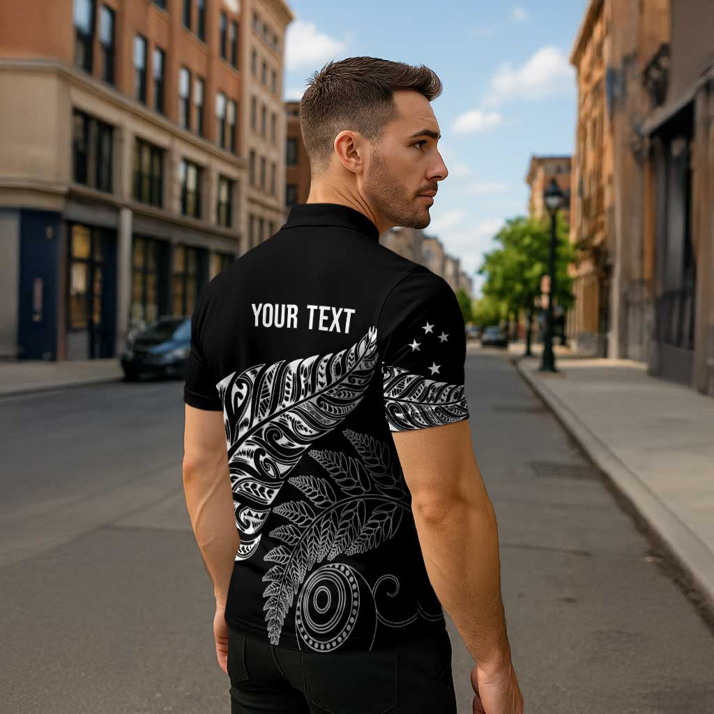 Aotearoa Personalized Lawn Bowls Maori Zipper Polo Shirt New Zealand Black Tribal Silver Fern - Polynesian Pride