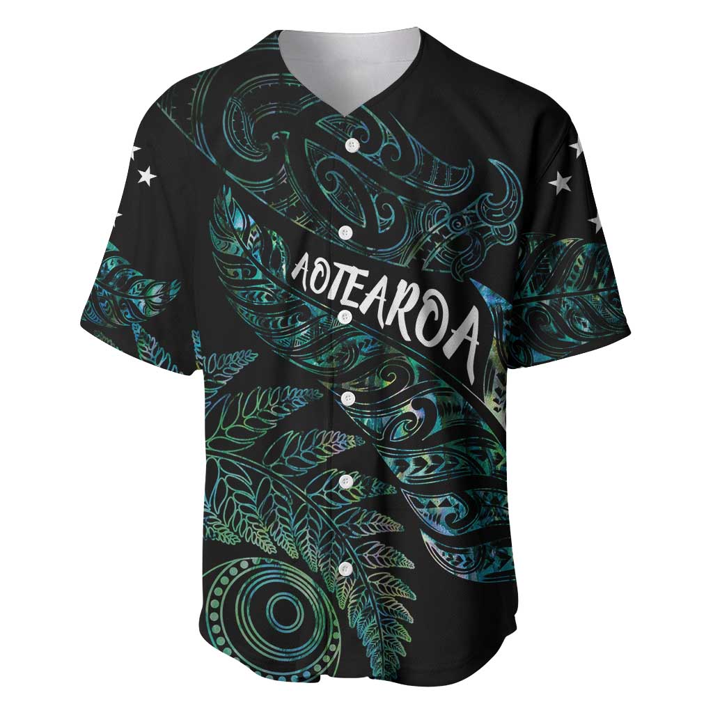 Aotearoa Personalized Lawn Bowls Maori Baseball Jersey New Zealand Paua Shell Tribal Silver Fern LT7 Green - Polynesian Pride