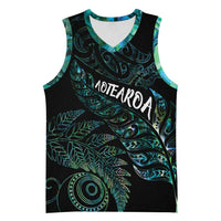 Aotearoa Personalized Lawn Bowls Maori Basketball Jersey New Zealand Paua Shell Tribal Silver Fern LT7 Unisex Green - Polynesian Pride