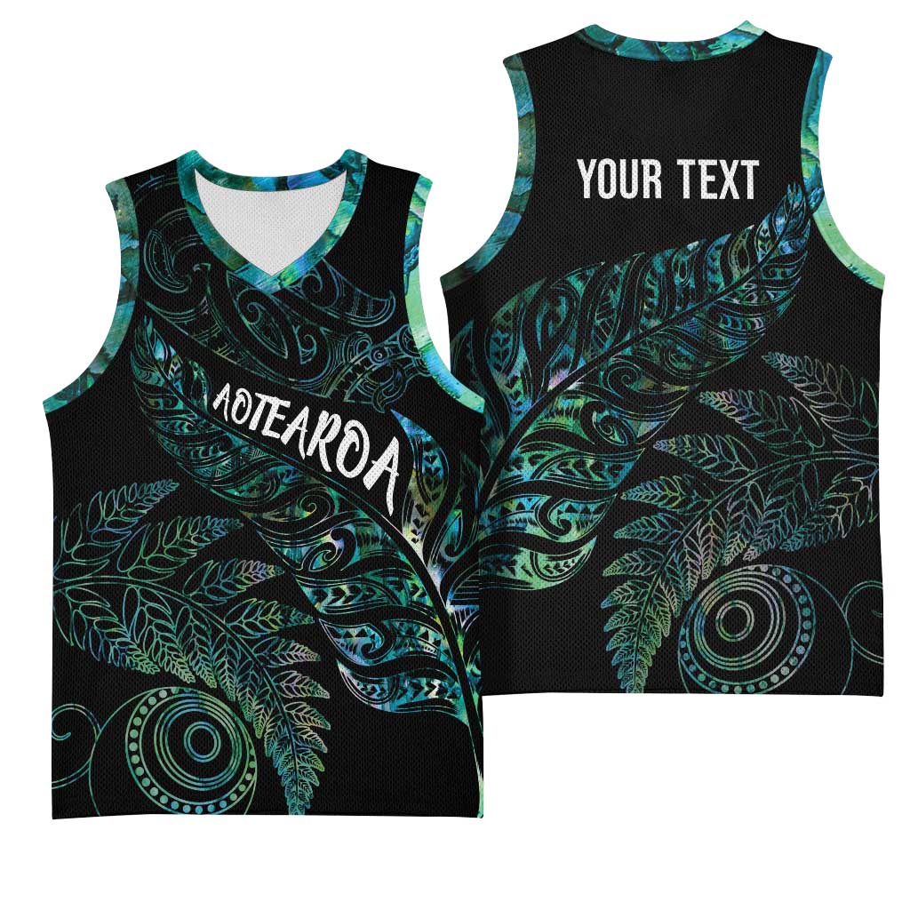 Aotearoa Personalized Lawn Bowls Maori Basketball Jersey New Zealand Paua Shell Tribal Silver Fern LT7 - Polynesian Pride