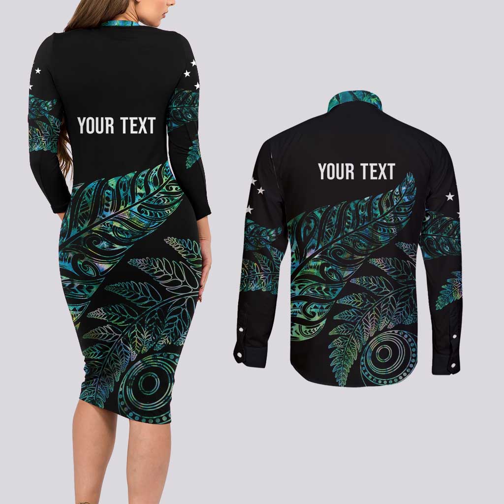 Aotearoa Personalized Lawn Bowls Maori Couples Matching Long Sleeve Bodycon Dress and Long Sleeve Button Shirt New Zealand Paua Shell Tribal Silver Fern LT7 - Polynesian Pride
