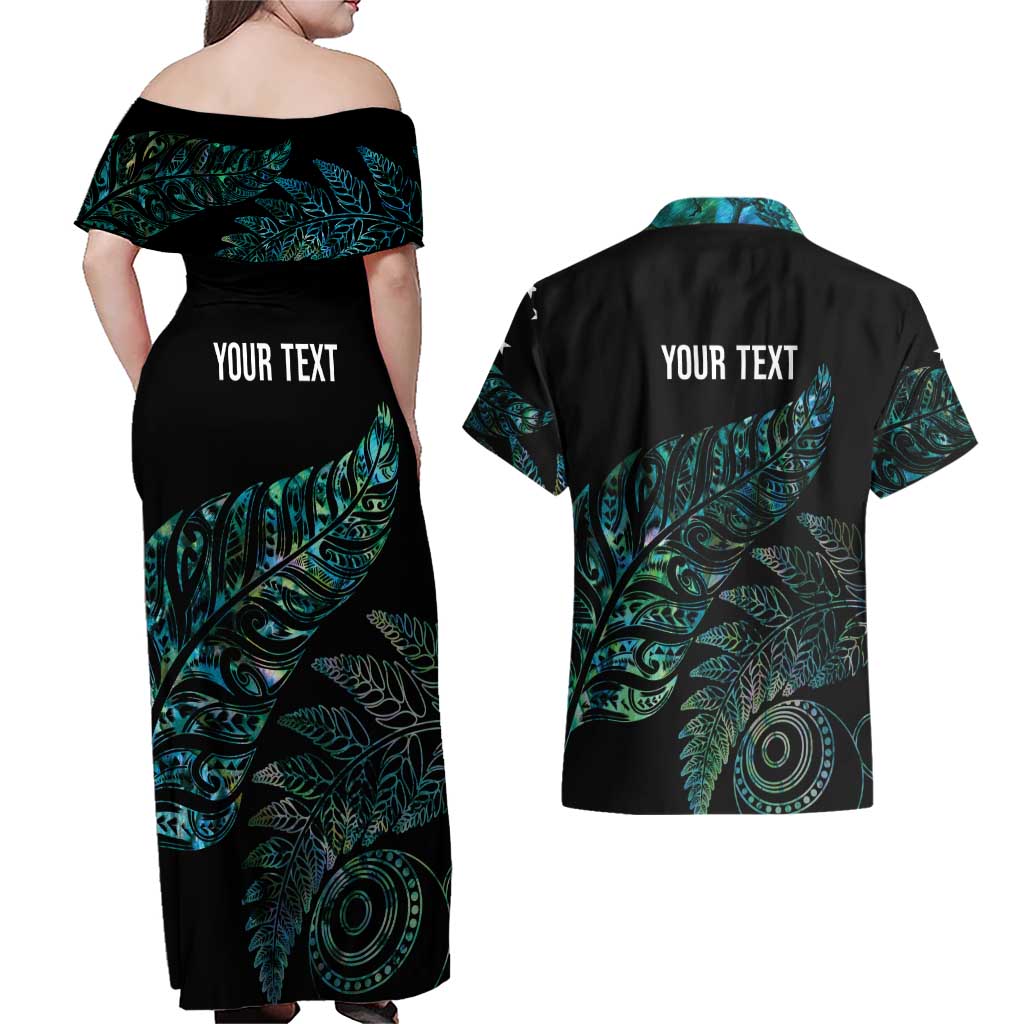 Aotearoa Personalized Lawn Bowls Maori Couples Matching Off Shoulder Maxi Dress and Hawaiian Shirt New Zealand Paua Shell Tribal Silver Fern LT7 - Polynesian Pride