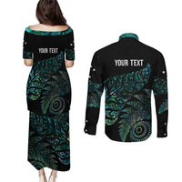 Aotearoa Personalized Lawn Bowls Maori Couples Matching Puletasi and Long Sleeve Button Shirt New Zealand Paua Shell Tribal Silver Fern LT7 - Polynesian Pride