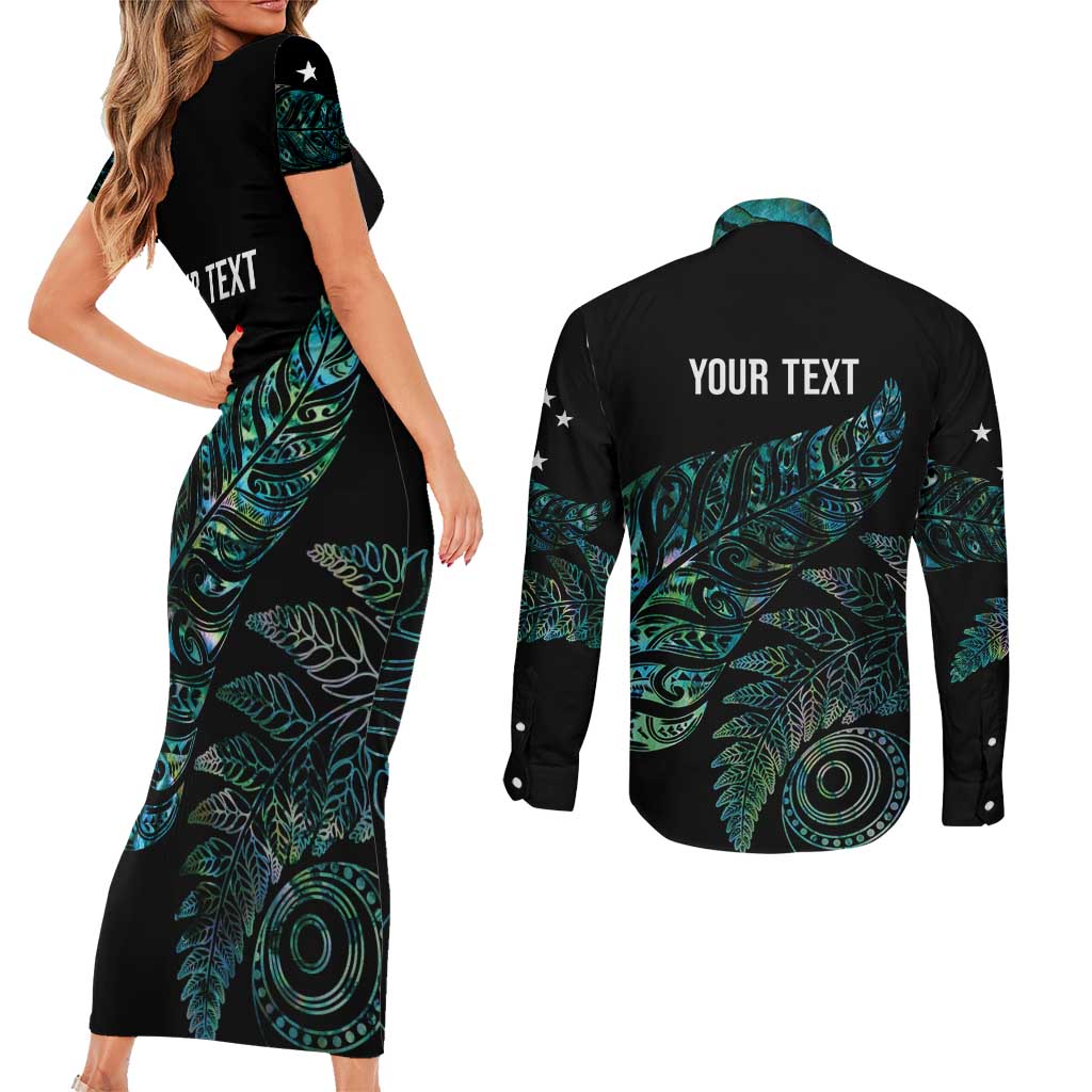 Aotearoa Personalized Lawn Bowls Maori Couples Matching Short Sleeve Bodycon Dress and Long Sleeve Button Shirt New Zealand Paua Shell Tribal Silver Fern LT7 - Polynesian Pride