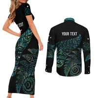 Aotearoa Personalized Lawn Bowls Maori Couples Matching Short Sleeve Bodycon Dress and Long Sleeve Button Shirt New Zealand Paua Shell Tribal Silver Fern LT7 - Polynesian Pride