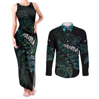 Aotearoa Personalized Lawn Bowls Maori Couples Matching Tank Maxi Dress and Long Sleeve Button Shirt New Zealand Paua Shell Tribal Silver Fern LT7 Green - Polynesian Pride