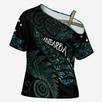 Aotearoa Personalized Lawn Bowls Maori Cross Shoulder Shirt New Zealand Paua Shell Tribal Silver Fern LT7 Female Green - Polynesian Pride
