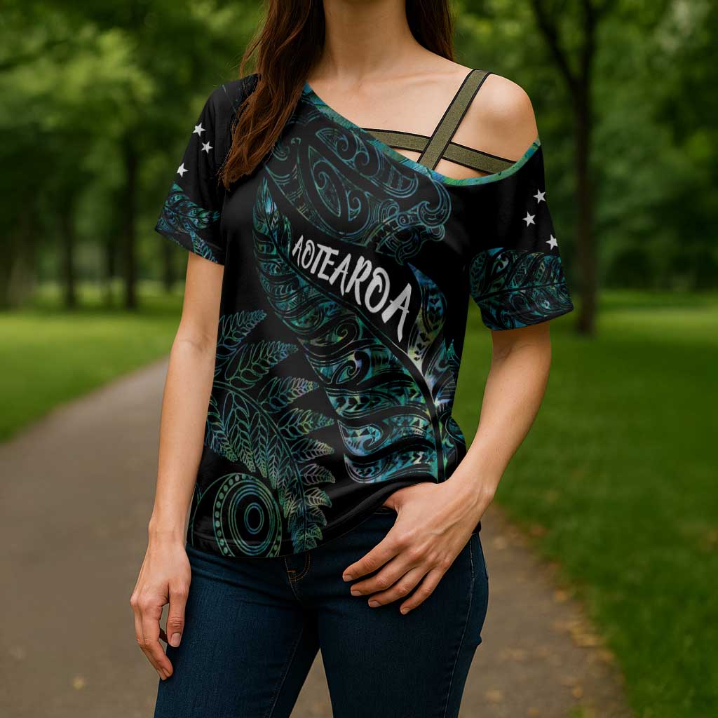 Aotearoa Personalized Lawn Bowls Maori Cross Shoulder Shirt New Zealand Paua Shell Tribal Silver Fern LT7 - Polynesian Pride