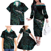 Aotearoa Personalized Lawn Bowls Maori Family Matching Off The Shoulder Long Sleeve Dress and Hawaiian Shirt New Zealand Paua Shell Tribal Silver Fern LT7 - Polynesian Pride