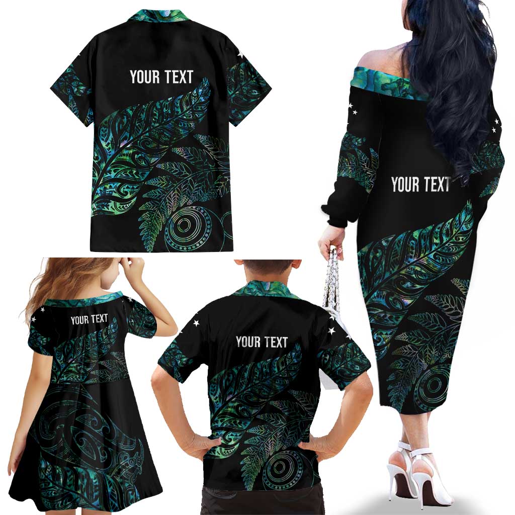 Aotearoa Personalized Lawn Bowls Maori Family Matching Off The Shoulder Long Sleeve Dress and Hawaiian Shirt New Zealand Paua Shell Tribal Silver Fern LT7 - Polynesian Pride