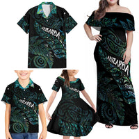 Aotearoa Personalized Lawn Bowls Maori Family Matching Off Shoulder Maxi Dress and Hawaiian Shirt New Zealand Paua Shell Tribal Silver Fern LT7 - Polynesian Pride