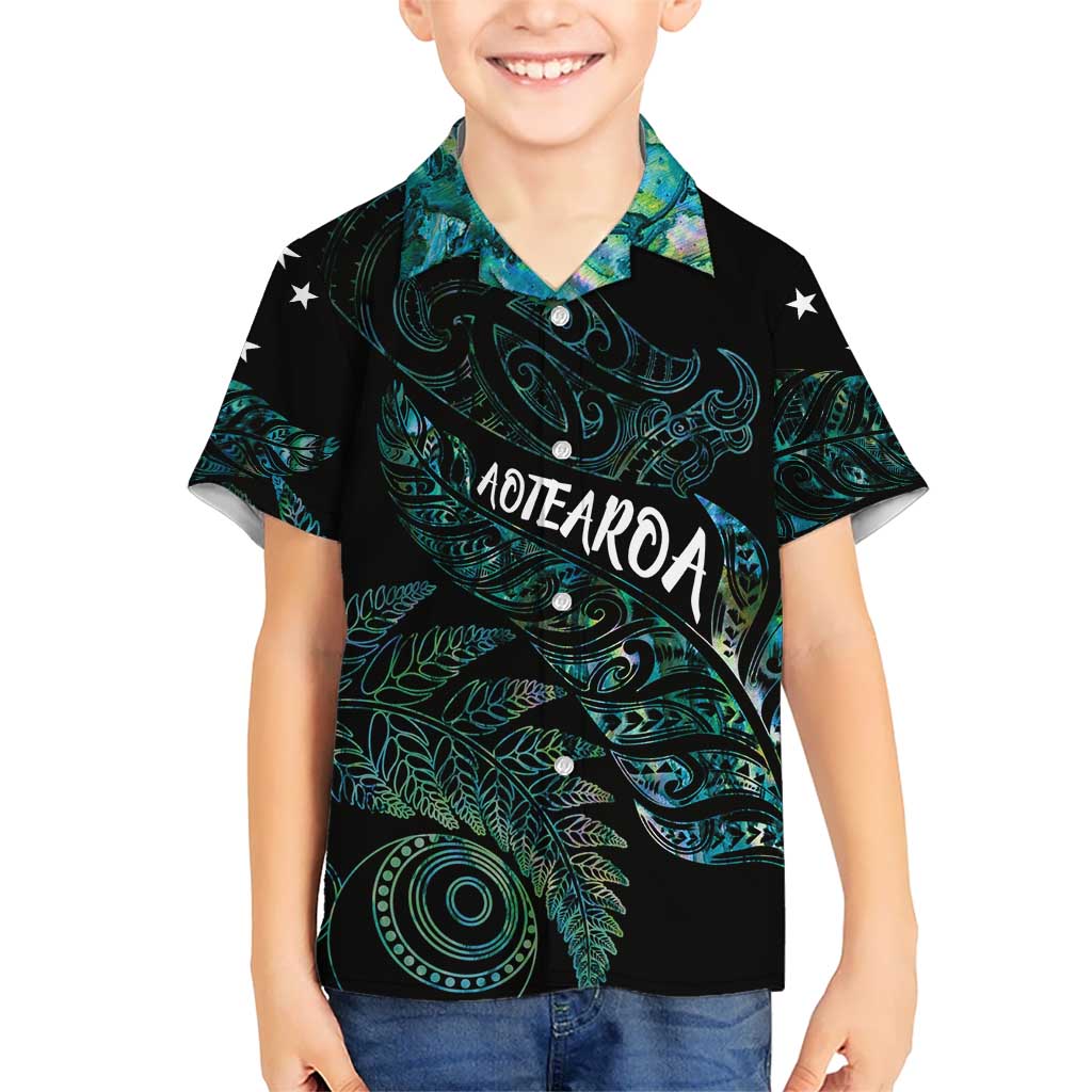 Aotearoa Personalized Lawn Bowls Maori Family Matching Off Shoulder Maxi Dress and Hawaiian Shirt New Zealand Paua Shell Tribal Silver Fern LT7 Son's Shirt Green - Polynesian Pride