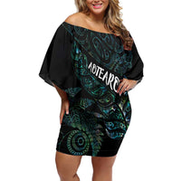 Aotearoa Personalized Lawn Bowls Maori Family Matching Off Shoulder Short Dress and Hawaiian Shirt New Zealand Paua Shell Tribal Silver Fern LT7 Mom's Dress Green - Polynesian Pride