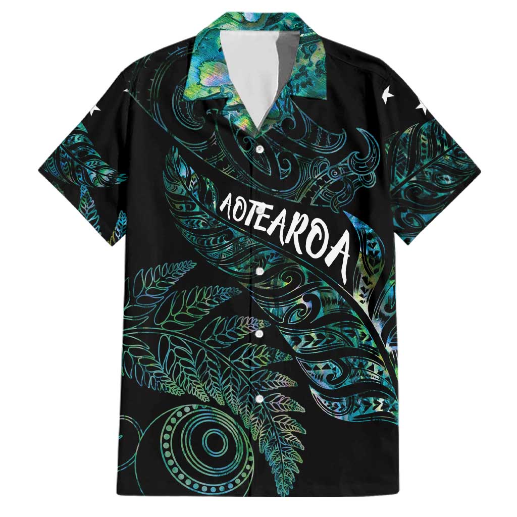 Aotearoa Personalized Lawn Bowls Maori Family Matching Puletasi and Hawaiian Shirt New Zealand Paua Shell Tribal Silver Fern LT7 Dad's Shirt - Short Sleeve Green - Polynesian Pride