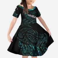 Aotearoa Personalized Lawn Bowls Maori Family Matching Short Sleeve Bodycon Dress and Hawaiian Shirt New Zealand Paua Shell Tribal Silver Fern LT7 Daughter's Dress Green - Polynesian Pride