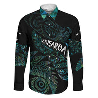 Aotearoa Personalized Lawn Bowls Maori Family Matching Short Sleeve Bodycon Dress and Hawaiian Shirt New Zealand Paua Shell Tribal Silver Fern LT7 Dad's Shirt - Long Sleeve Green - Polynesian Pride
