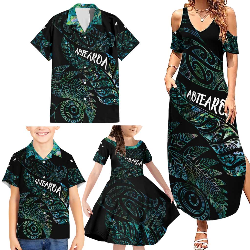 Aotearoa Personalized Lawn Bowls Maori Family Matching Summer Maxi Dress and Hawaiian Shirt New Zealand Paua Shell Tribal Silver Fern LT7 - Polynesian Pride