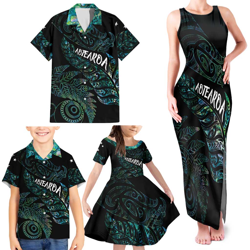 Aotearoa Personalized Lawn Bowls Maori Family Matching Tank Maxi Dress and Hawaiian Shirt New Zealand Paua Shell Tribal Silver Fern - Polynesian Pride