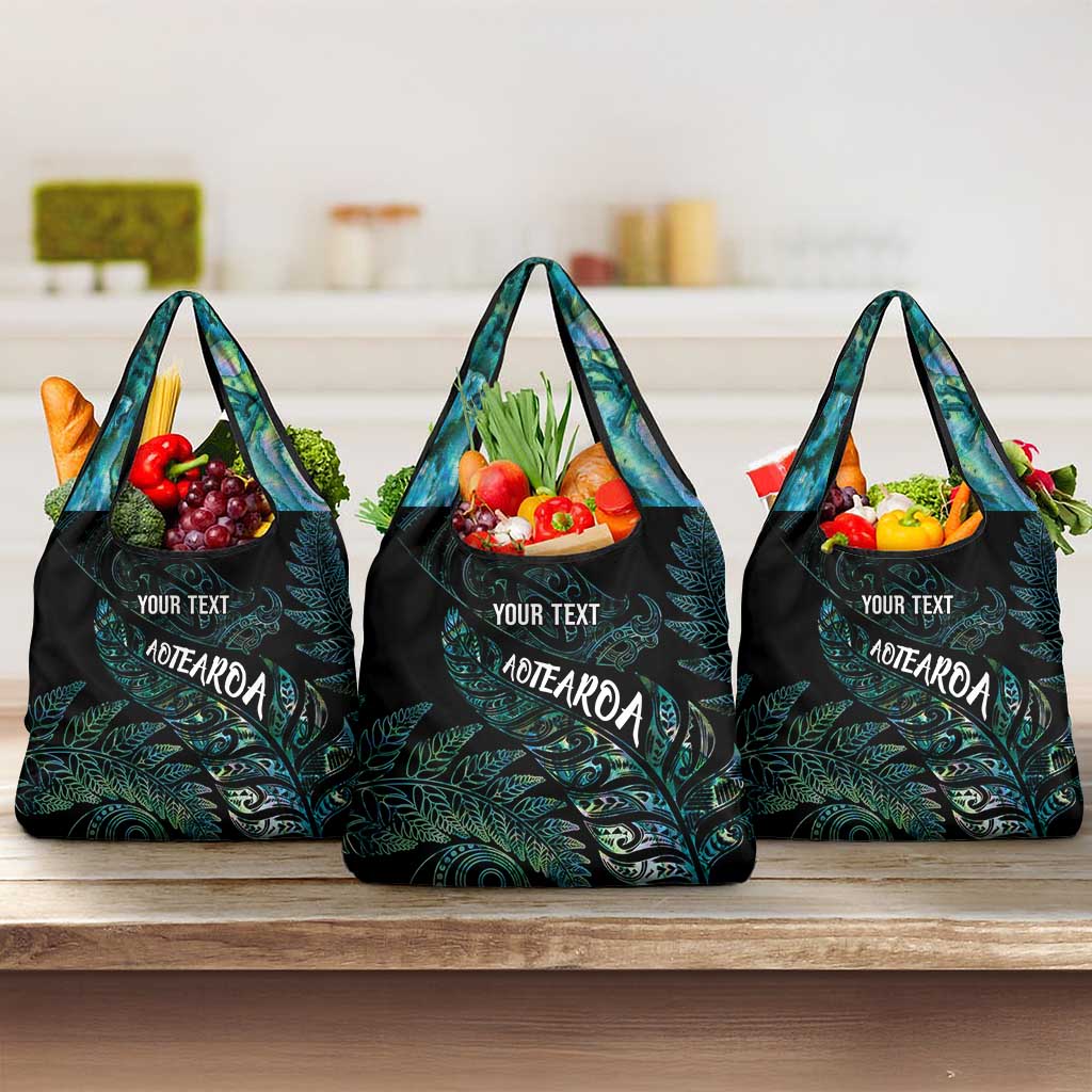 Aotearoa Personalized Lawn Bowls Maori Grocery Bag New Zealand Paua Shell Tribal Silver Fern LT7 3-pack One Size Green - Polynesian Pride