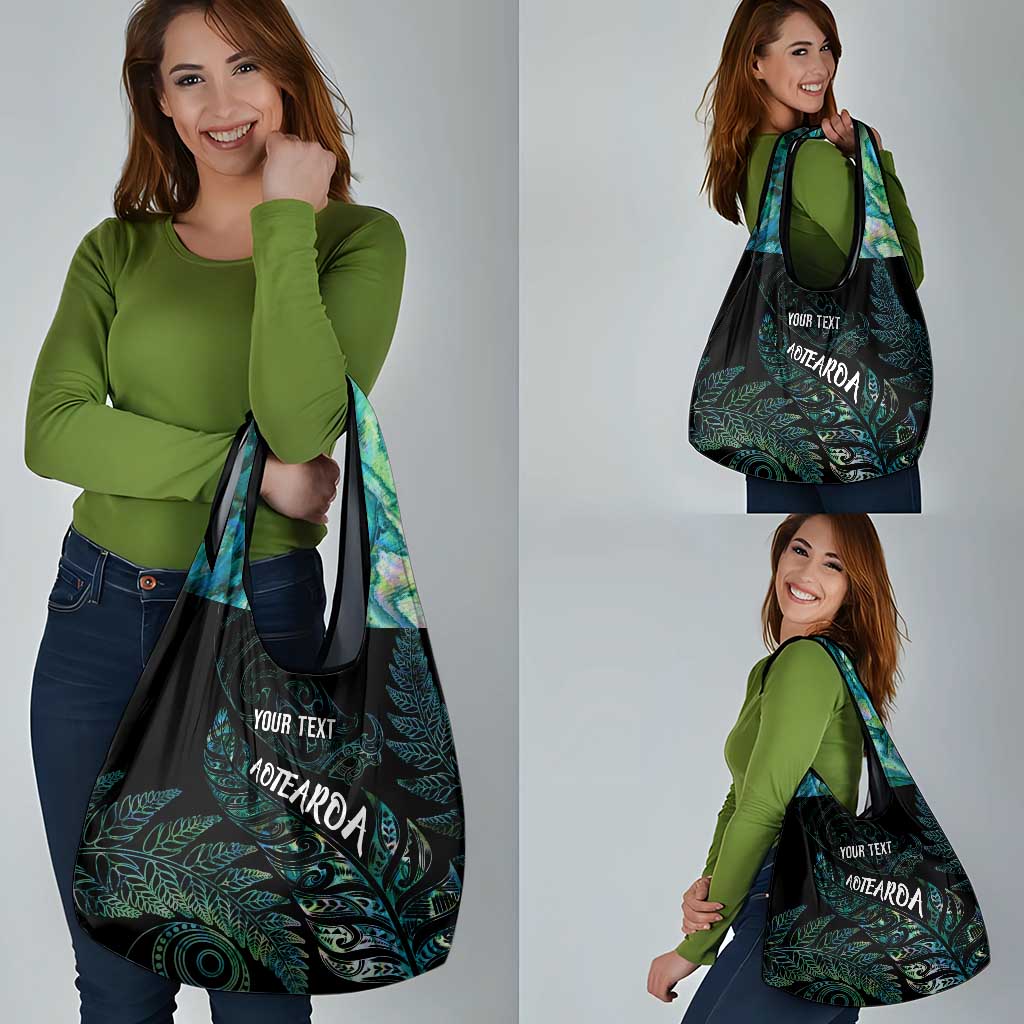 Aotearoa Personalized Lawn Bowls Maori Grocery Bag New Zealand Paua Shell Tribal Silver Fern LT7 - Polynesian Pride