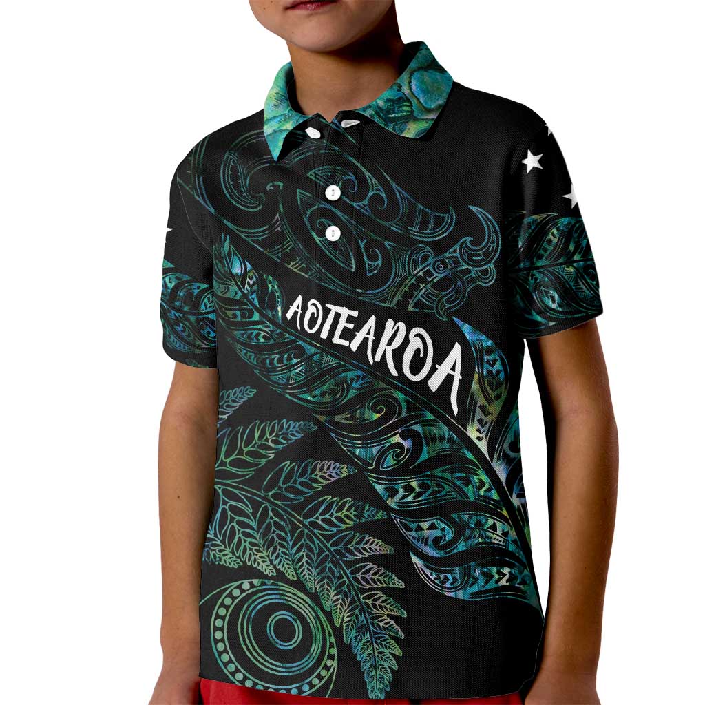 Aotearoa Personalized Lawn Bowls Maori Kid Polo Shirt New Zealand Paua Shell Tribal Silver Fern LT7 Kid Green - Polynesian Pride