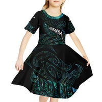 Aotearoa Personalized Lawn Bowls Maori Kid Short Sleeve Dress New Zealand Paua Shell Tribal Silver Fern LT7 - Polynesian Pride