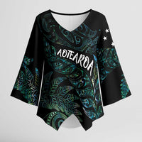 Aotearoa Personalized Lawn Bowls Maori Kimono Sleeve Blouse New Zealand Paua Shell Tribal Silver Fern LT7 Female Green - Polynesian Pride
