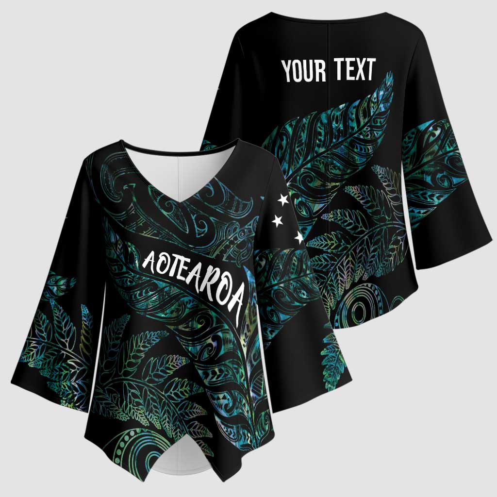 Aotearoa Personalized Lawn Bowls Maori Kimono Sleeve Blouse New Zealand Paua Shell Tribal Silver Fern LT7 - Polynesian Pride