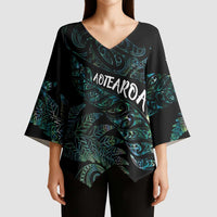 Aotearoa Personalized Lawn Bowls Maori Kimono Sleeve Blouse New Zealand Paua Shell Tribal Silver Fern LT7 - Polynesian Pride