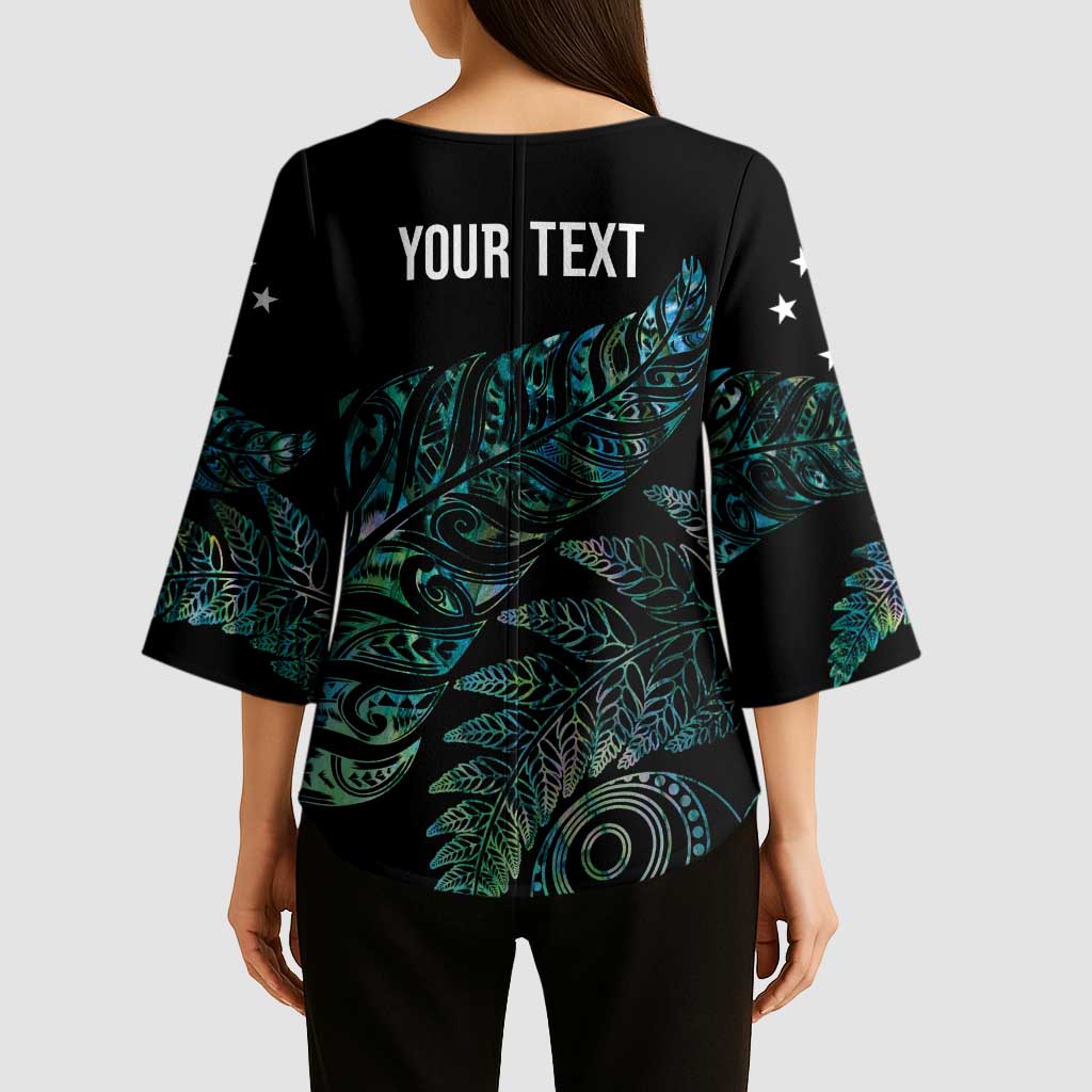 Aotearoa Personalized Lawn Bowls Maori Kimono Sleeve Blouse New Zealand Paua Shell Tribal Silver Fern LT7 - Polynesian Pride