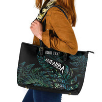 Aotearoa Personalized Lawn Bowls Maori Leather Tote Bag New Zealand Paua Shell Tribal Silver Fern LT7 Green - Polynesian Pride