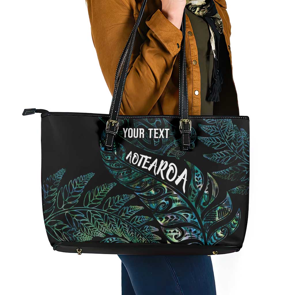 Aotearoa Personalized Lawn Bowls Maori Leather Tote Bag New Zealand Paua Shell Tribal Silver Fern LT7 - Polynesian Pride