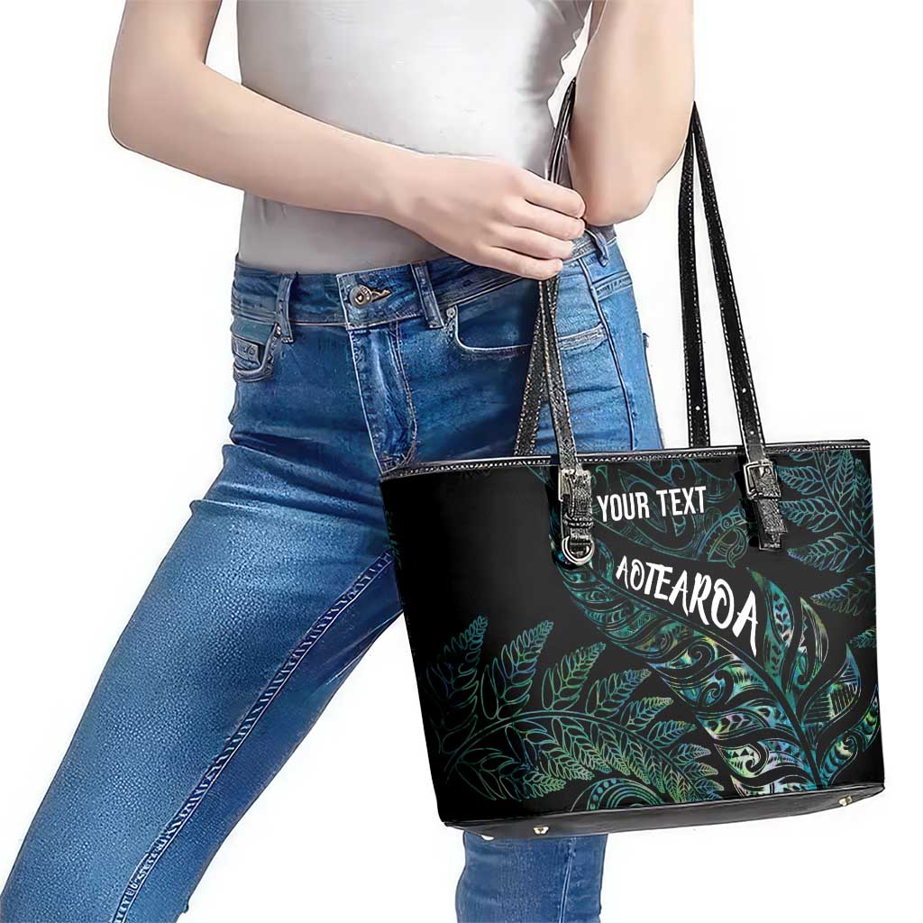 Aotearoa Personalized Lawn Bowls Maori Leather Tote Bag New Zealand Paua Shell Tribal Silver Fern LT7 - Polynesian Pride