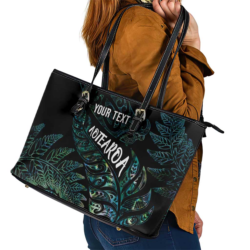 Aotearoa Personalized Lawn Bowls Maori Leather Tote Bag New Zealand Paua Shell Tribal Silver Fern LT7 - Polynesian Pride