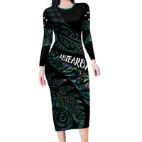 Aotearoa Personalized Lawn Bowls Maori Long Sleeve Bodycon Dress New Zealand Paua Shell Tribal Silver Fern LT7 Long Dress Green - Polynesian Pride