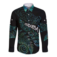 Aotearoa Personalized Lawn Bowls Maori Long Sleeve Button Shirt New Zealand Paua Shell Tribal Silver Fern LT7 Unisex Green - Polynesian Pride