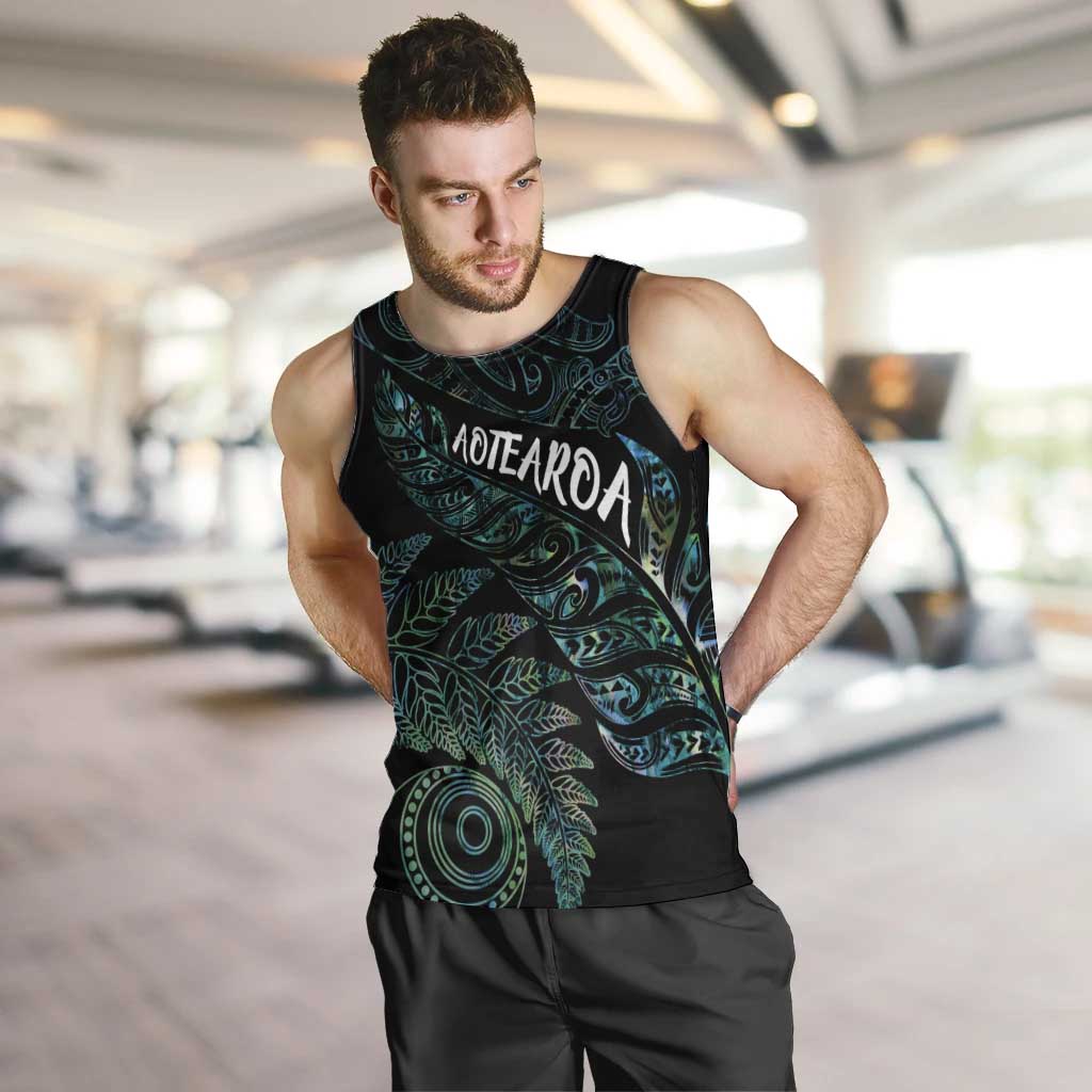 Aotearoa Personalized Lawn Bowls Maori Men Tank Top New Zealand Paua Shell Tribal Silver Fern LT7 Green - Polynesian Pride