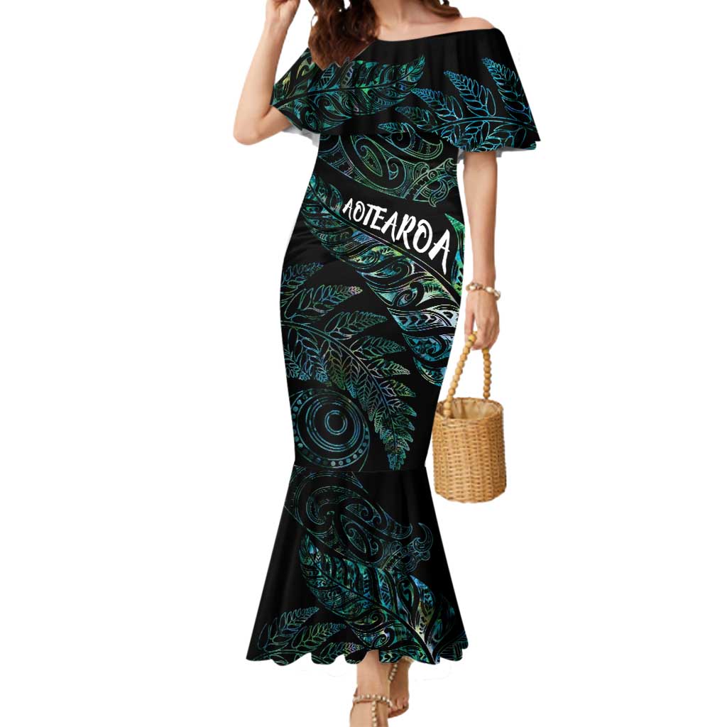 Aotearoa Personalized Lawn Bowls Maori Mermaid Dress New Zealand Paua Shell Tribal Silver Fern LT7 Women Green - Polynesian Pride